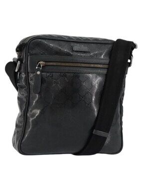 Authentic GUCCI GG Implementation Bag Coated Canvas Black Silver 201448